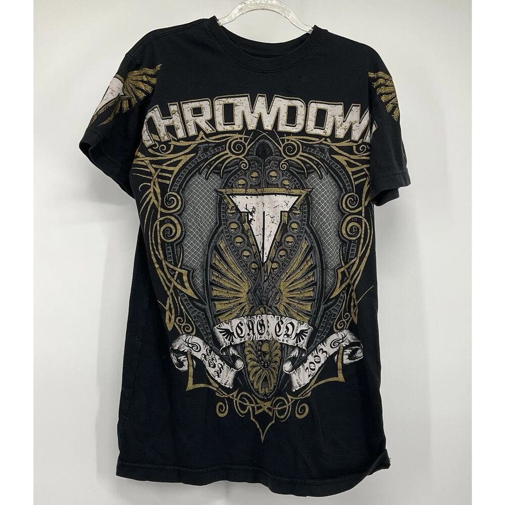 Affliction Throwdown Premium T Shirt 2003 Gold Wings Small Y2K Cyber Goth MMA